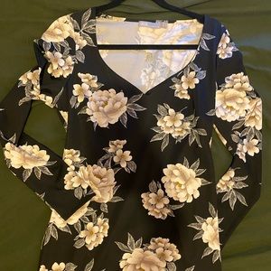 Long Sleeve Black Midi Floral Dress